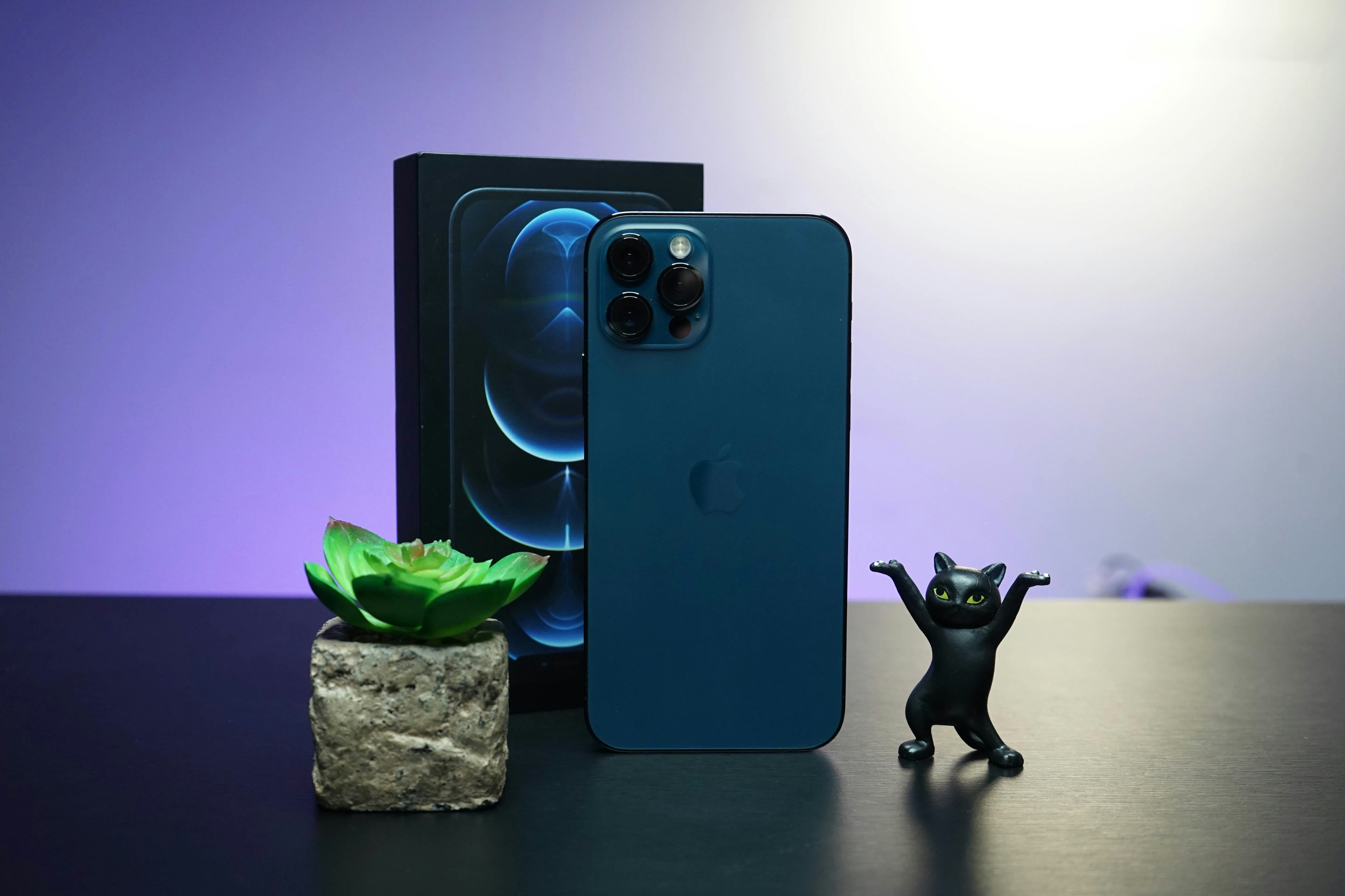 iPhone 12 Pro in Pacific Blue with retail box